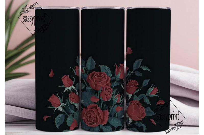 Dark Red Roses 20oz Tumbler Wrap Sublimation sassyprint 