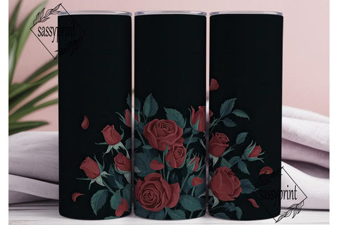 Dark Red Roses 20oz Tumbler Wrap Sublimation sassyprint 