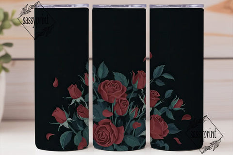 Dark Red Roses 20oz Tumbler Wrap Sublimation sassyprint 