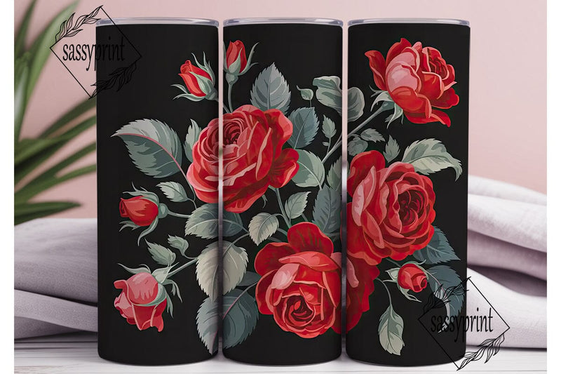 Dark Red Roses 20oz Tumbler Wrap Sublimation sassyprint 