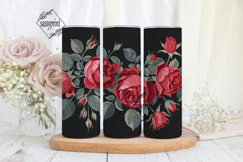 Dark Red Roses 20oz Tumbler Wrap Sublimation sassyprint 