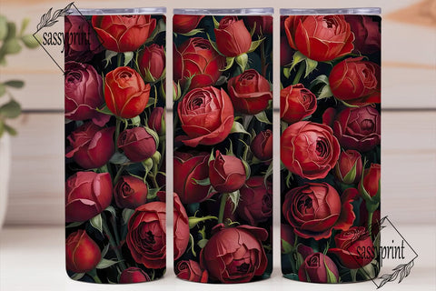 Dark Red Roses 20oz Tumbler Wrap Sublimation sassyprint 