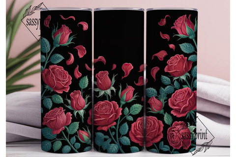 Dark Red Roses 20oz Tumbler Wrap Sublimation sassyprint 
