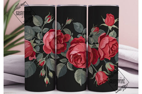 Dark Red Roses 20oz Tumbler Wrap Sublimation sassyprint 