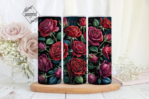Dark Red Roses 20oz Tumbler Wrap Sublimation sassyprint 