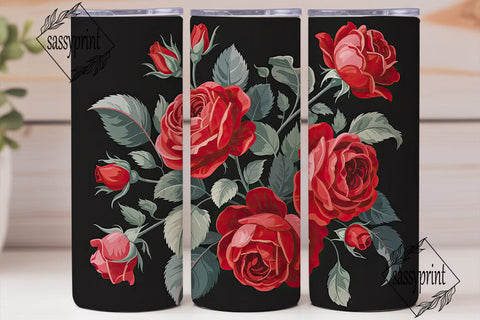 Dark Red Roses 20oz Tumbler Wrap Sublimation sassyprint 