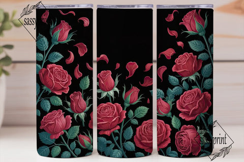 Dark Red Roses 20oz Tumbler Wrap Sublimation sassyprint 