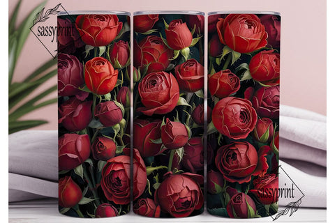 Dark Red Roses 20oz Tumbler Wrap Sublimation sassyprint 