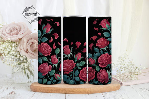 Dark Red Roses 20oz Tumbler Wrap Sublimation sassyprint 
