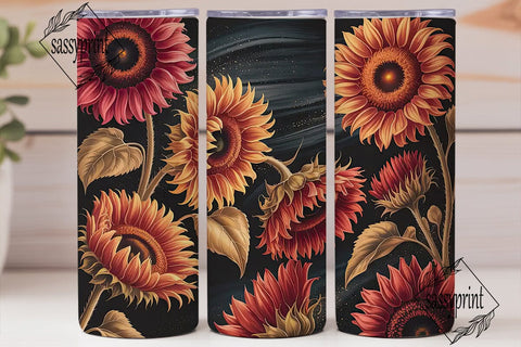 Dark Red Sunflower 20oz Tumbler Wrap Sublimation sassyprint 