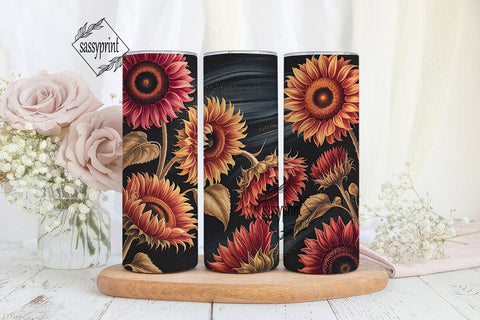 Dark Red Sunflower 20oz Tumbler Wrap Sublimation sassyprint 