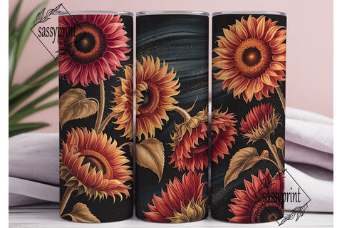 Dark Red Sunflower 20oz Tumbler Wrap Sublimation sassyprint 