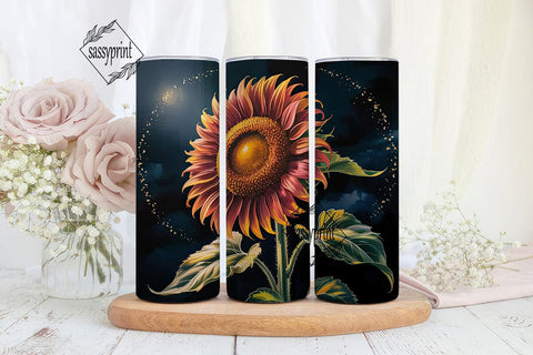 Dark Red Sunflower 20oz Tumbler Wrap Sublimation sassyprint 