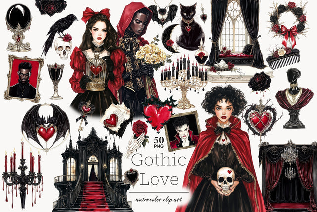 Dark Romance Clipart | Gothic Love PNG Couple Illustrations SVG GlamArtZhanna 