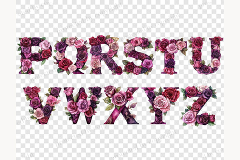 Dark Roses Alphabet Clipart | Gothic Letters SVG GlamArtZhanna 