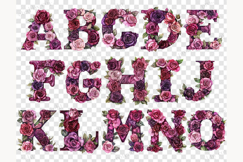 Dark Roses Alphabet Clipart | Gothic Letters SVG GlamArtZhanna 