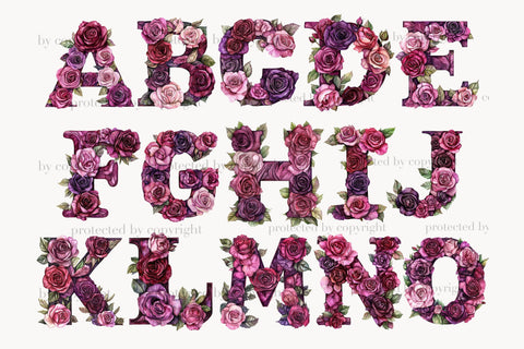 Dark Roses Alphabet Clipart | Gothic Letters SVG GlamArtZhanna 