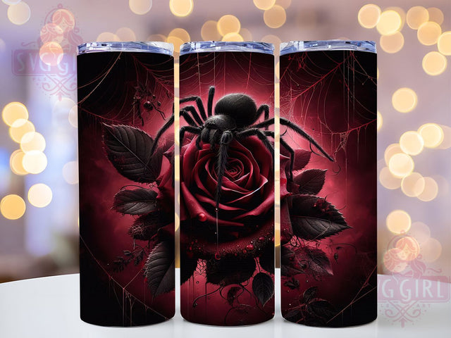 Dark Spider & Gothic Roses Halloween Tumbler, Gothic Roses Wrap, Spooky 20oz Drinkware, Black Rose Cup Design, Creepy Spider Art, Gothic Sublimation Wrap, Haunted Floral Tumbler Sublimation SvggirlplusArt 