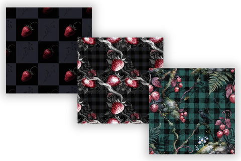 Dark Strawberry Gingham Digital Paper, Seamless Watercolor Fruit Pattern Pack, Printable Scrapbook Paper, Moody Gothic Design Bundle Digital Pattern FloridPrintables 