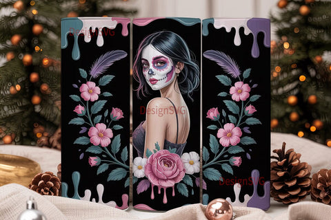 Dark Sugar Skull Girl 20oz Tumbler Wrap Sublimation DesignSVG 