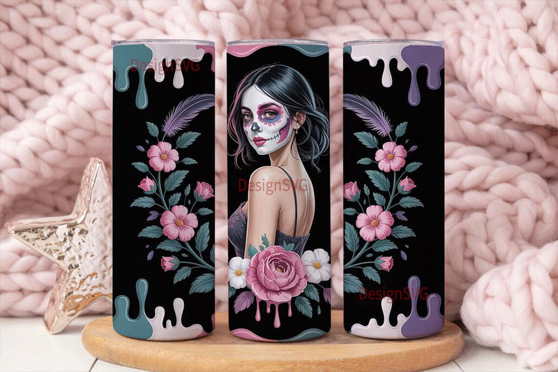 Dark Sugar Skull Girl 20oz Tumbler Wrap Sublimation DesignSVG 