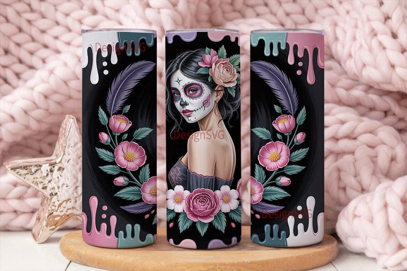 Dark Sugar Skull Girl 20oz Tumbler Wrap Sublimation DesignSVG 