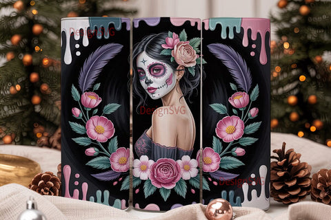 Dark Sugar Skull Girl 20oz Tumbler Wrap Sublimation DesignSVG 