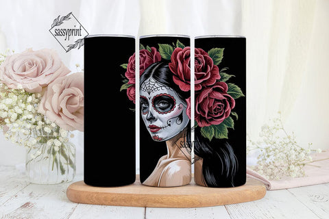 Dark Sugar Skull Rose 20oz Tumbler Wrap Sublimation sassyprint 
