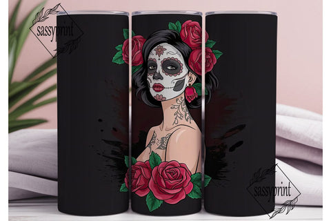 Dark Sugar Skull Rose 20oz Tumbler Wrap Sublimation sassyprint 