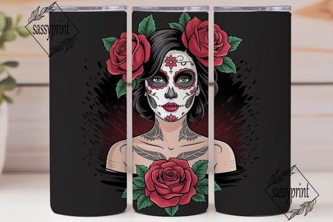 Dark Sugar Skull Rose 20oz Tumbler Wrap Sublimation sassyprint 
