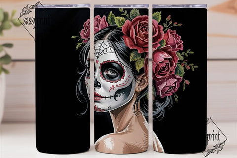 Dark Sugar Skull Rose 20oz Tumbler Wrap Sublimation sassyprint 