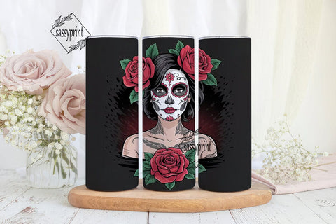 Dark Sugar Skull Rose 20oz Tumbler Wrap Sublimation sassyprint 