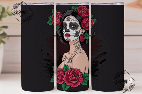 Dark Sugar Skull Rose 20oz Tumbler Wrap Sublimation sassyprint 