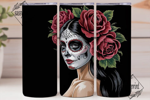 Dark Sugar Skull Rose 20oz Tumbler Wrap Sublimation sassyprint 