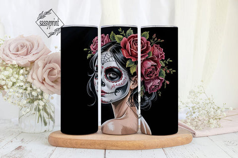 Dark Sugar Skull Rose 20oz Tumbler Wrap Sublimation sassyprint 