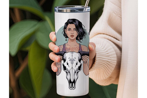 Dark Sunflower Bull Skull 20oz Tumbler Sublimation DesignSVG 