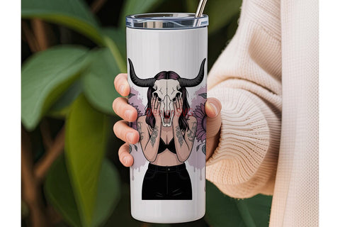 Dark Sunflower Bull Skull 20oz Tumbler Sublimation DesignSVG 