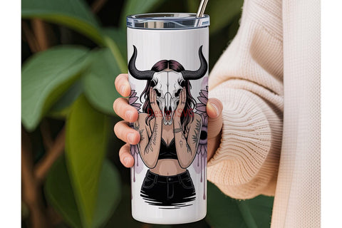 Dark Sunflower Bull Skull 20oz Tumbler Sublimation DesignSVG 
