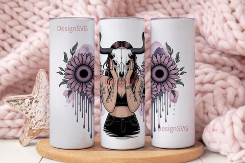Dark Sunflower Bull Skull 20oz Tumbler Sublimation DesignSVG 