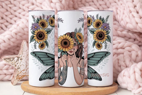 Dark Sunflower Fairy 20oz Tumbler Wrap Sublimation DesignSVG 