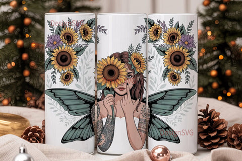 Dark Sunflower Fairy 20oz Tumbler Wrap Sublimation DesignSVG 