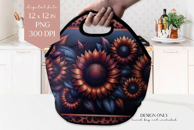 Dark Sunflower Lunch Bag PNG Sublimation Design Sublimation BijouBay 