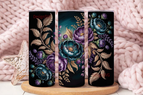 Dark Teal Floral 20oz Tumbler Wrap Sublimation DesignSVG 