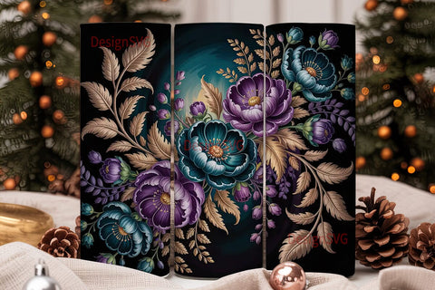Dark Teal Floral 20oz Tumbler Wrap Sublimation DesignSVG 