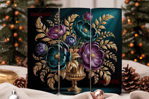 Dark Teal Floral 20oz Tumbler Wrap Sublimation DesignSVG 