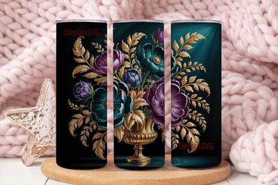 Dark Teal Floral 20oz Tumbler Wrap Sublimation DesignSVG 