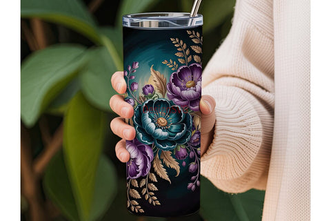Dark Teal Floral 20oz Tumbler Wrap Sublimation DesignSVG 