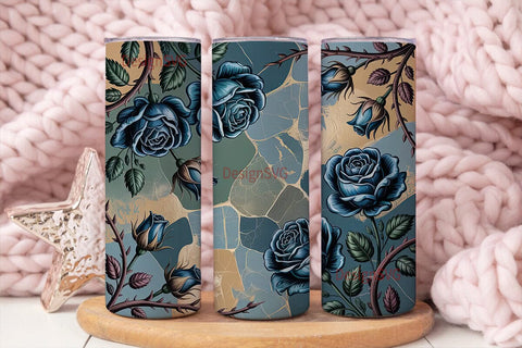 Dark Teal Roses 20oz Tumbler Wrap Sublimation DesignSVG 