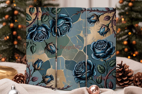 Dark Teal Roses 20oz Tumbler Wrap Sublimation DesignSVG 