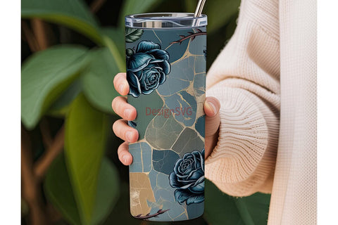 Dark Teal Roses 20oz Tumbler Wrap Sublimation DesignSVG 